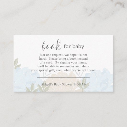 Pastel Blue Peonies Book Request Baby shower Informatiekaartje (Voorkant)