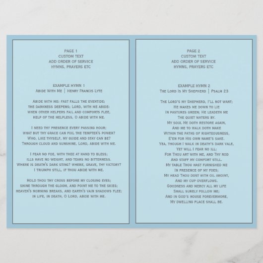 Pastel Blue Photo Order of Service Funeral Program (Achterkant)