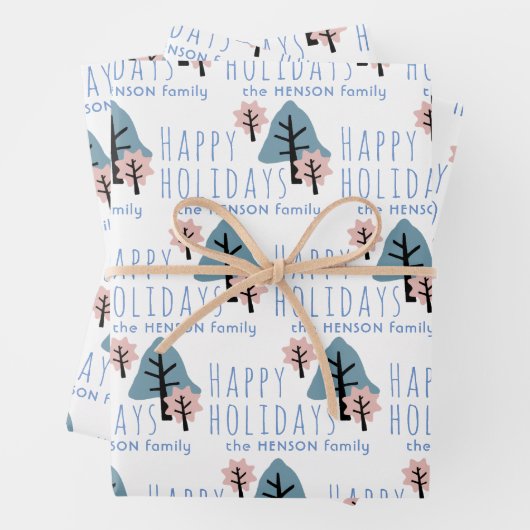 Pastel Blue Pink Cookie Bell Star Trees Kerstmis Inpakpapier Vel (In situ)