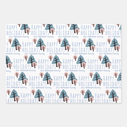 Pastel Blue Pink Cookie Bell Star Trees Kerstmis Inpakpapier Vel (Voorkant)