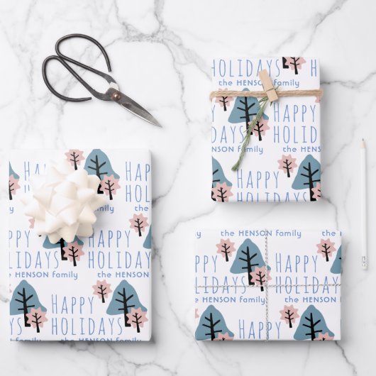 Pastel Blue Pink Cookie Bell Star Trees Kerstmis Inpakpapier Vel (Voorkant)