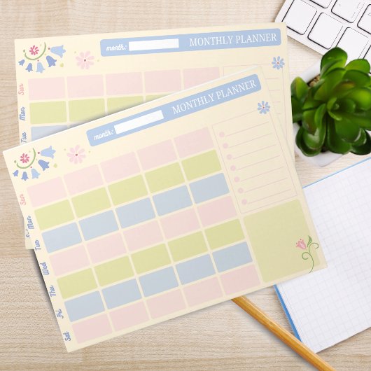 Pastel Blue Pink Cute Monthly Planner Notepad 11x8 Notitieblok