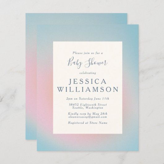 Pastel Blue Pink gradiënt Baby shower (Voorkant / Achterkant)