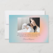 Pastel Blue Pink Gradient Script Baby Birth Foto Bedankkaart (Achterkant)