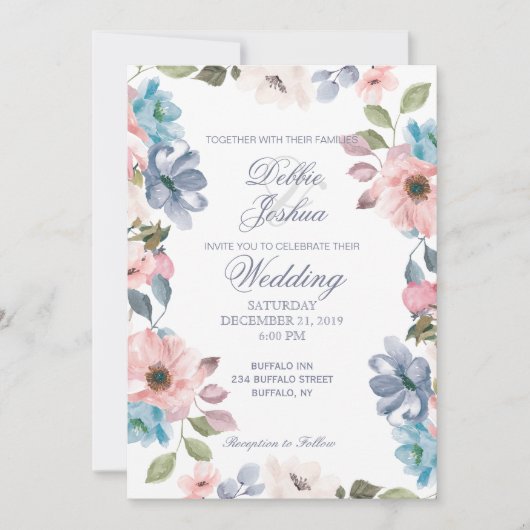 Pastel Blue Pink Paars Flower Weddenschap Kaart (Voorkant)