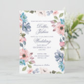 Pastel Blue Pink Paars Flower Weddenschap Kaart (Staand voorkant)