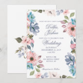 Pastel Blue Pink Paars Flower Weddenschap Kaart (Voorkant / Achterkant)