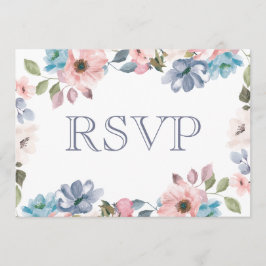 Pastel Blue Pink Paars Flower Weddenschap RSVP Kaart