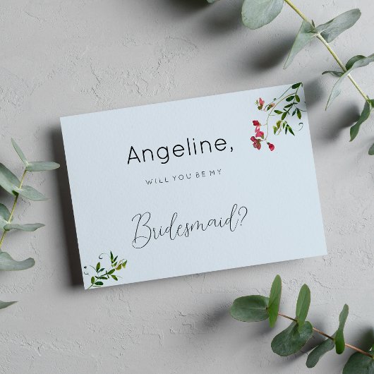 Pastel blue pink red green flowers Bridesmaid Kaart