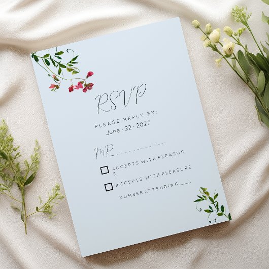 Pastel blue pink red green flowers RSVP Kaart