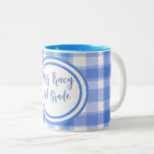 Pastel Blue Plaid Custom  Tweekleurige Koffiemok (Voorkant rechts)