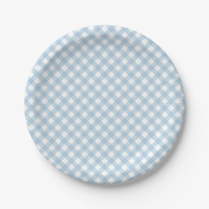 pastel blue plaid first - jarig luiers papieren bordje