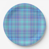 Pastel Blue Plaid Papieren Bordje (Voorkant)