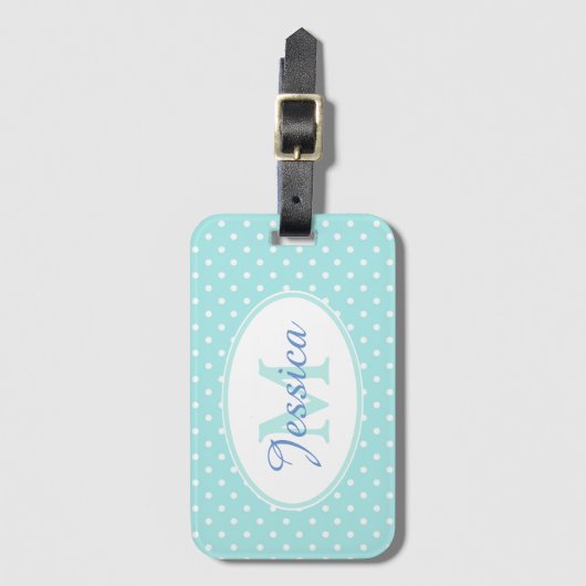 Pastel Blue Polka Dot op maat Bagagelabel (Voorkant (verticaal))