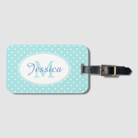 Pastel Blue Polka Dot op maat Bagagelabel (Voorkant (horizontaal))