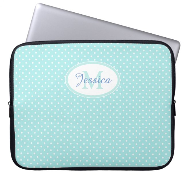Pastel Blue Polka Dot op maat Laptop Sleeve (Voorkant)