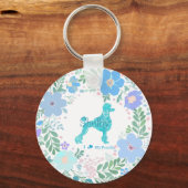 Pastel Blue Poodle Custom Floral Name & Photo Sleutelhanger (Voorkant)