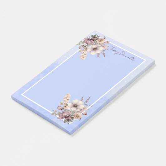 Pastel Blue Pretty Floral Custom Post-it Notes (Schuin)