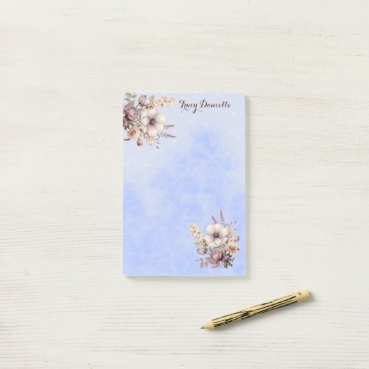 Pastel Blue Pretty Floral Custom Post-it Notes (Op bureau)