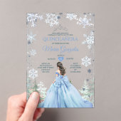 Pastel Blue Princess Winter Forest Quinceañera Acryl Uitnodigingen (Insitu (Draagbaar))