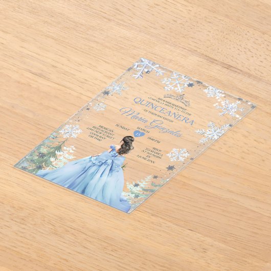 Pastel Blue Princess Winter Forest Quinceañera Acryl Uitnodigingen (Laagn)