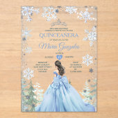 Pastel Blue Princess Winter Forest Quinceañera Acryl Uitnodigingen (Voorkant)