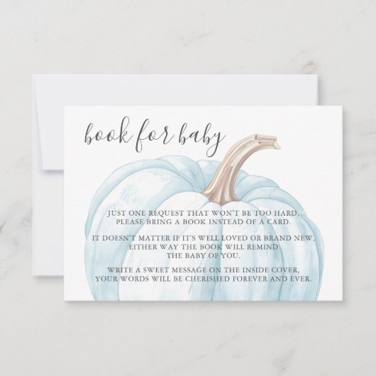 Pastel Blue Pumpkin Boek voor Baby Boy Shower RSVP Kaartje (Voorkant)