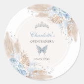 Pastel Blue Quinceanera Boho Princess Mis Quince Ronde Sticker (Voorkant)