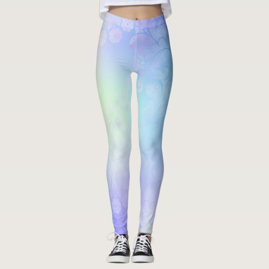 Pastel Blue Rainbow Floral Leggings (Voorkant)