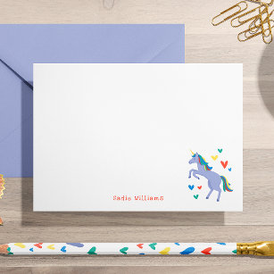 Pastel Blue Rainbow Unicorn Kinder Personal Note Bedankkaart