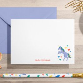 Pastel Blue Rainbow Unicorn Kinder Personal Note Bedankkaart