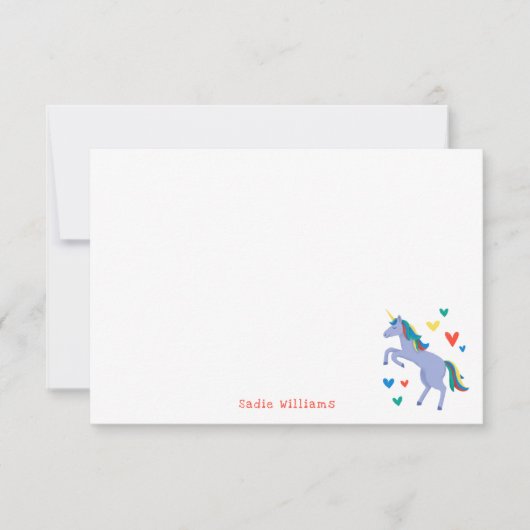 Pastel Blue Rainbow Unicorn Kinder Personal Note Bedankkaart (Voorkant)