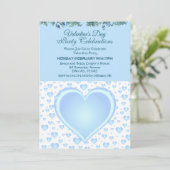 Pastel Blue Raining Hearts Valentijnsdag Party Kaart (Staand voorkant)