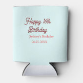 Pastel blue red happy 16th birthday name date eleg blikjeskoeler (Voorkant)