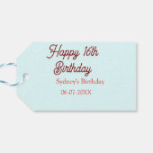 Pastel blue red happy 16th birthday name date eleg cadeaulabel (Achterkant Horizontaal)