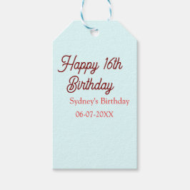Pastel blue red happy 16th birthday name date eleg cadeaulabel