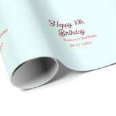 Pastel blue red happy 16th birthday name date eleg cadeaupapier (Rol Hoek)