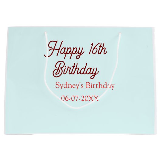 Pastel blue red happy 16th birthday name date eleg groot cadeauzakje (Voorkant)