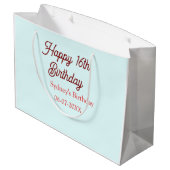 Pastel blue red happy 16th birthday name date eleg groot cadeauzakje (Achterkant Gekanteld)