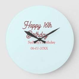 Pastel blue red happy 16th birthday name date eleg grote klok