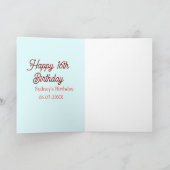 Pastel blue red happy 16th birthday name date eleg kaart (Binnen)