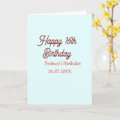 Pastel blue red happy 16th birthday name date eleg kaart (Gele Bloem)
