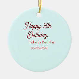 Pastel blue red happy 16th birthday name date eleg keramisch ornament