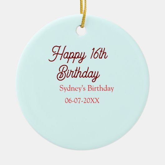 Pastel blue red happy 16th birthday name date eleg keramisch ornament (Voorkant)