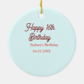 Pastel blue red happy 16th birthday name date eleg keramisch ornament (Achterkant)