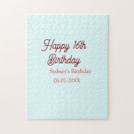 Pastel blue red happy 16th birthday name date eleg legpuzzel