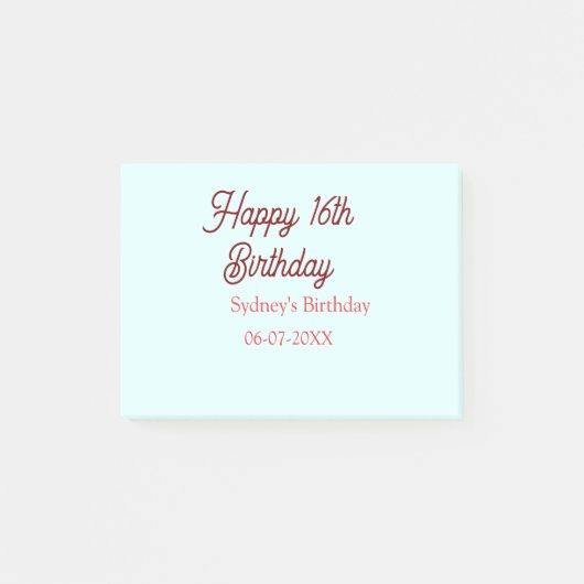 Pastel blue red happy 16th birthday name date eleg post-it® notes (Voorkant)