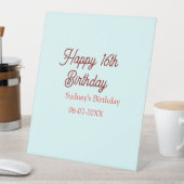 Pastel blue red happy 16th birthday name date eleg reclamebord met voetstuk (Insitu)