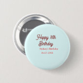 Pastel blue red happy 16th birthday name date eleg ronde button 5,7 cm (Voorkant /achterkant)