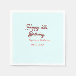Pastel blue red happy 16th birthday name date eleg servet